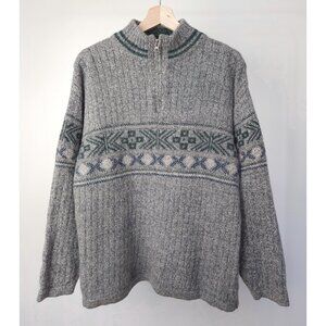 Vintage wool, silk Nordic snowflakes zip neck knitted sweater pullover jumper